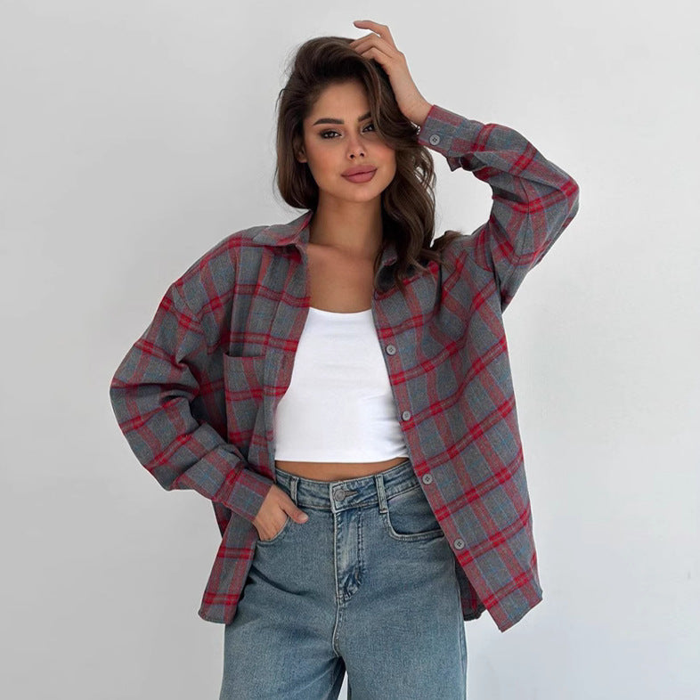 Damen Karierte Flanell-Hemdjacke mit übergroßem Schnitt Heidi-Mode