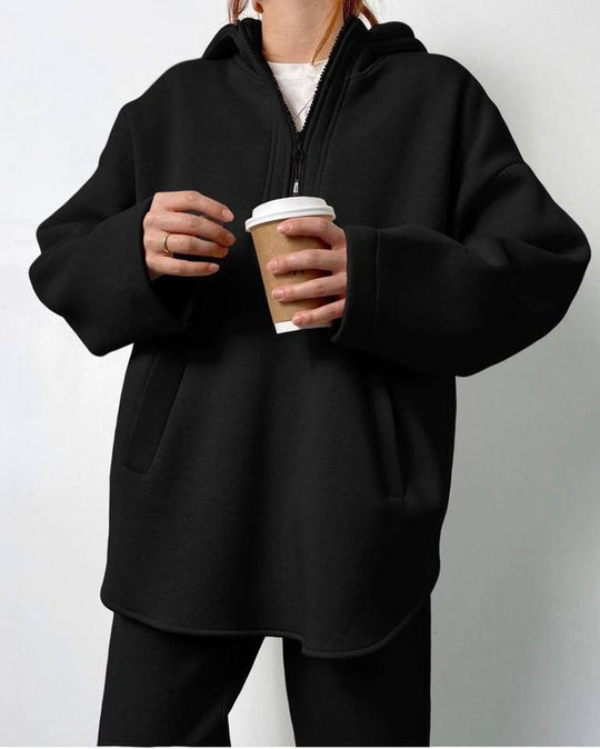 Damen lässiger Hoodie mit hochwertigem Reißverschluss und elastichem Bund Heidi-Mode