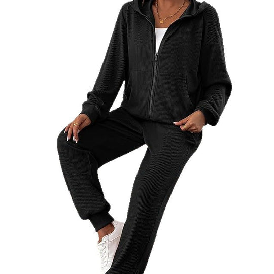 Damen Lässiges Set aus strukturiertem Hoodie und Jogginghose Heidi-Mode