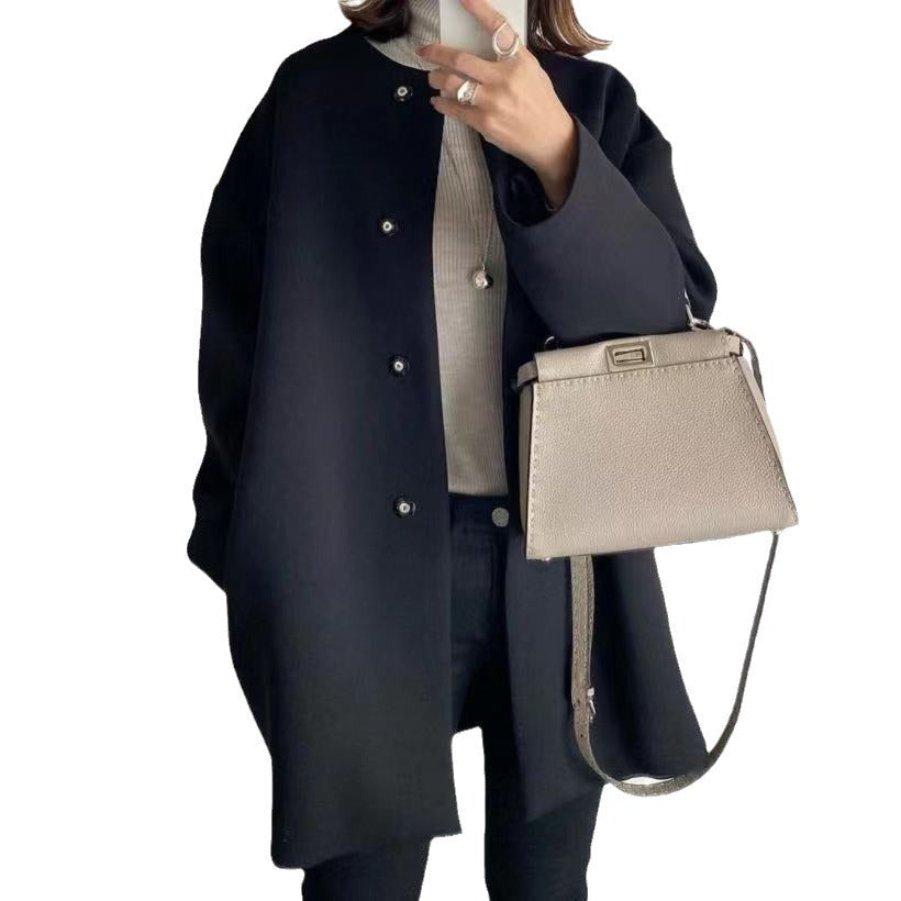Damen Eleganter Oversized Wollmantel mit Doppelknopf-Verschluss und seitlichen Taschen Heidi-Mode