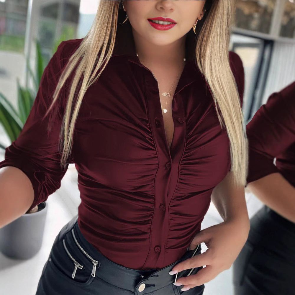 Damen figurbetontes Hemd mit Raffungen Heidi-Mode