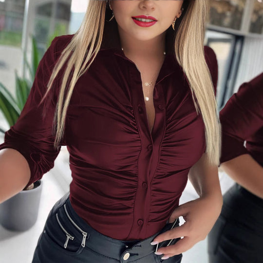 Damen figurbetontes Hemd mit Raffungen Heidi-Mode