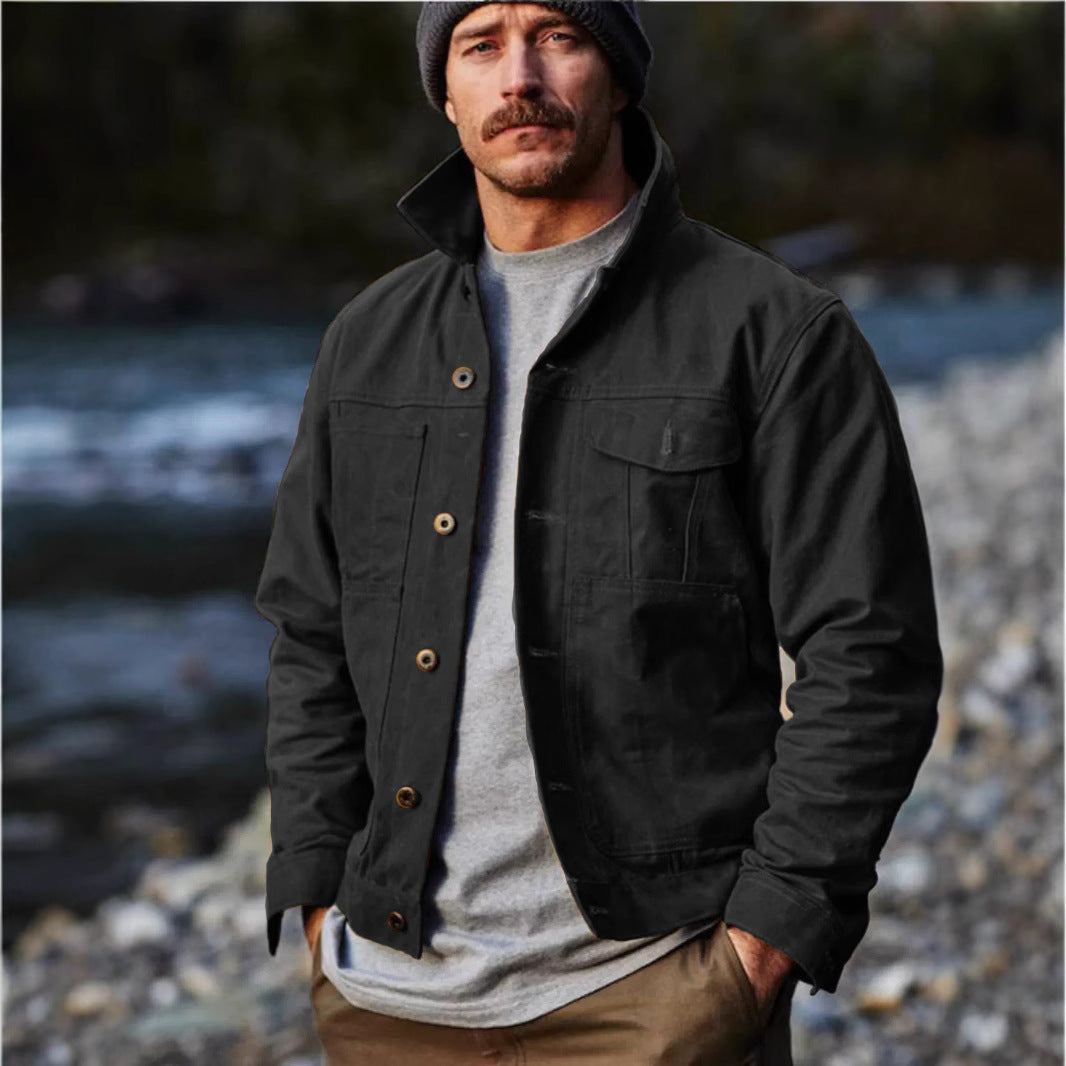 Herren leichte Utility-Jacke mit praktischen Taschen und stylischem Stehkragen Heidi-Mode
