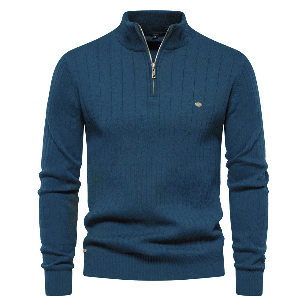 Herren Pullover mit halbem Reißverschluss und Rippstruktur Heidi-Mode