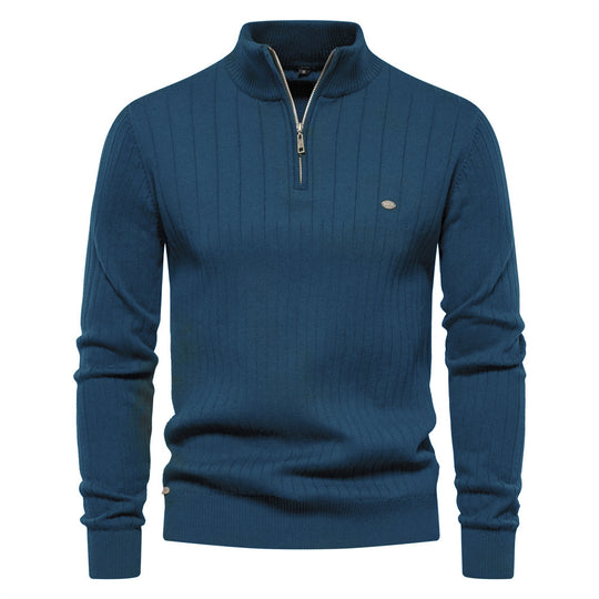 Herren Pullover mit halbem Reißverschluss und Rippstruktur Heidi-Mode