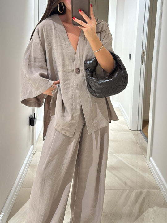 Damen lässiger Leinen-Hosenanzug Heidi-Mode