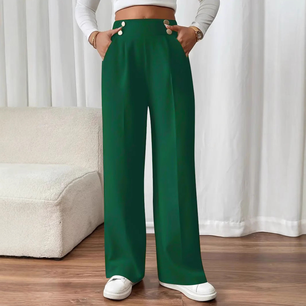 Damen Elegante weite Hose mit dekorativen Knopfdetails Heidi-Mode