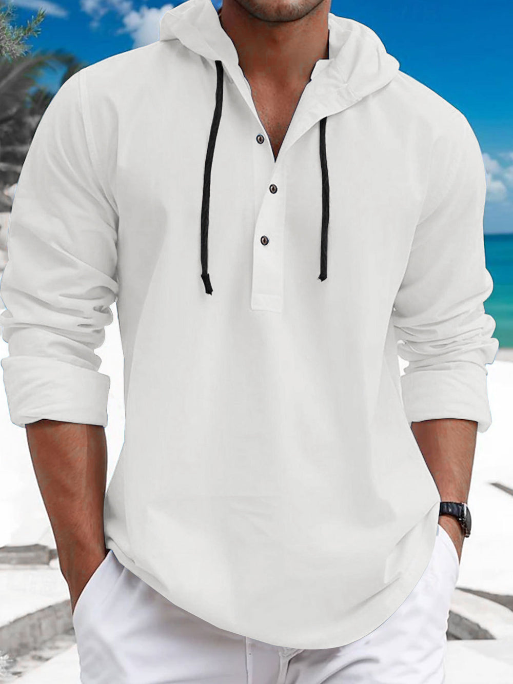 Herren Kapuzenpullover mit modischem Knopfdruck und lässigem Schnitt Heidi-Mode