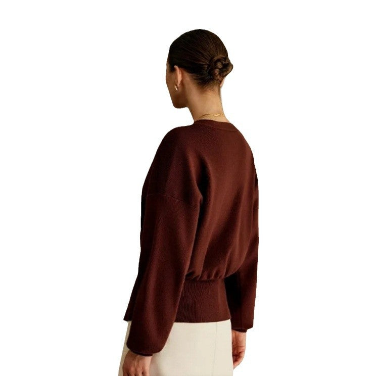 Damen Elegante Strickjacke mit tiefem V-Ausschnitt und dekorativem Knopf Heidi-Mode
