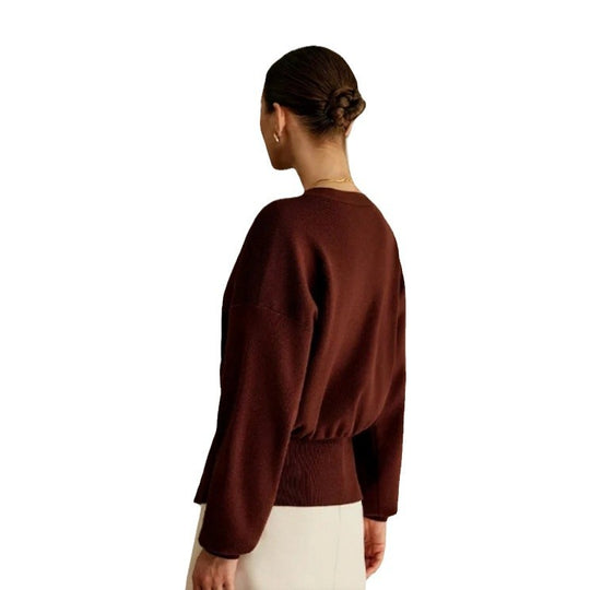 Damen Elegante Strickjacke mit tiefem V-Ausschnitt und dekorativem Knopf Heidi-Mode