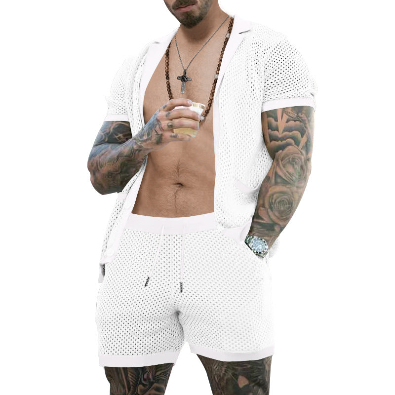 Herren atmungsaktives Künstler-Shorts-Set mit strukturiertem Design Heidi-Mode