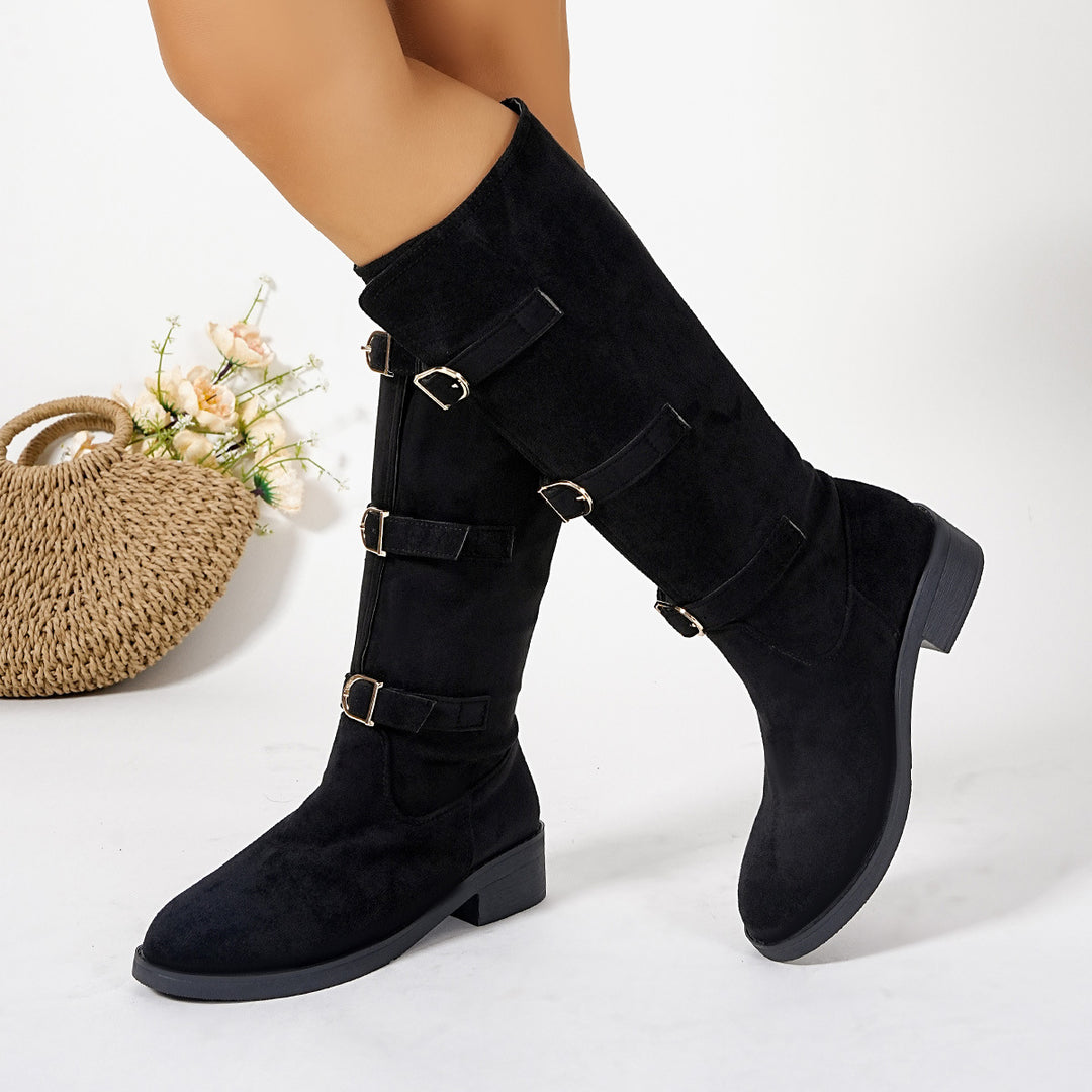 Damen Modische Stiefel mit dekorativen Schnallen und komfortablem Blockabsatz Heidi-Mode