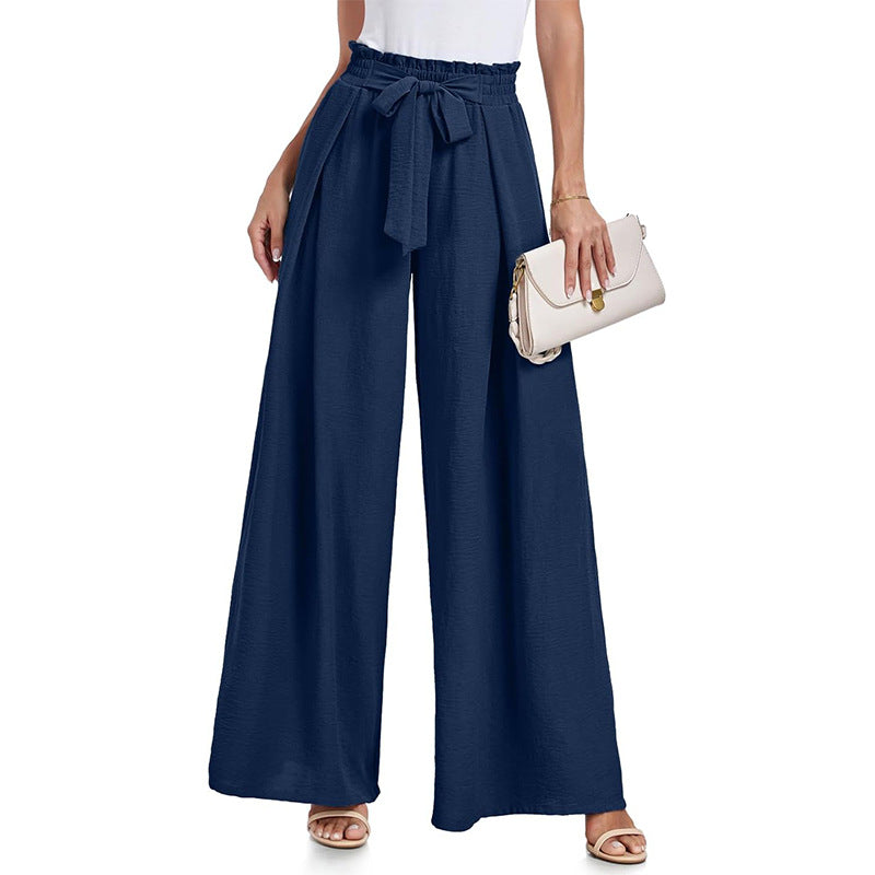 Damen weite Hochbundhose mit Taillengürtel und fließendem Stoff Heidi-Mode