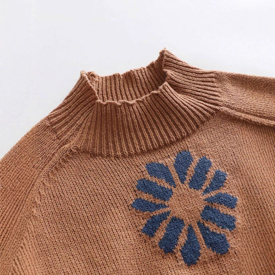 Damen Strickpullover mit floralem Motiv und modernem Rundhalsausschnitt Heidi-Mode
