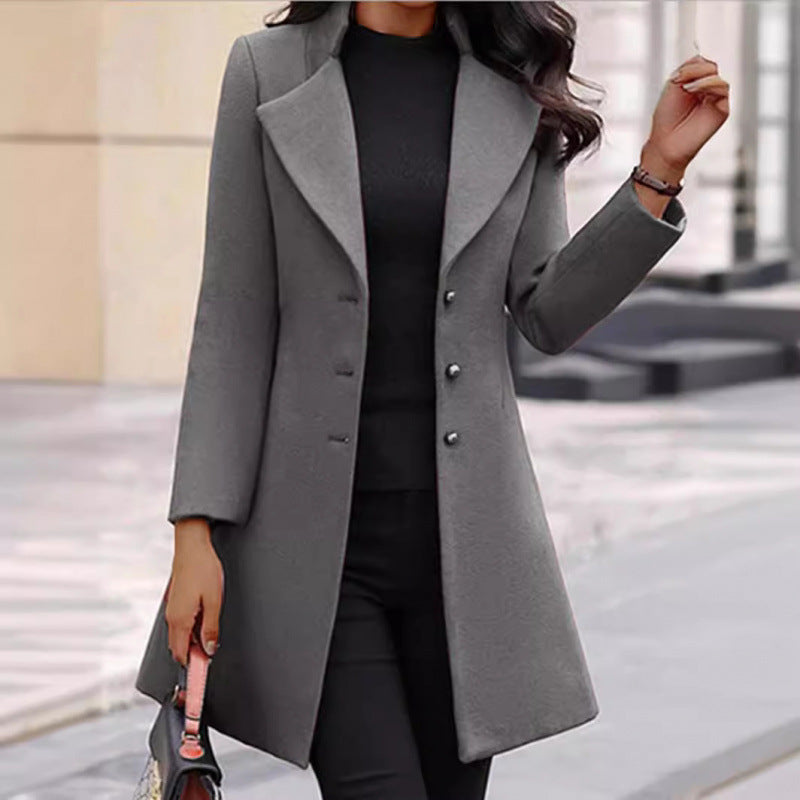 Damen eleganter Wollmantel mit strukturierter Passform und doppelt knopfverschlossenem Design Heidi-Mode