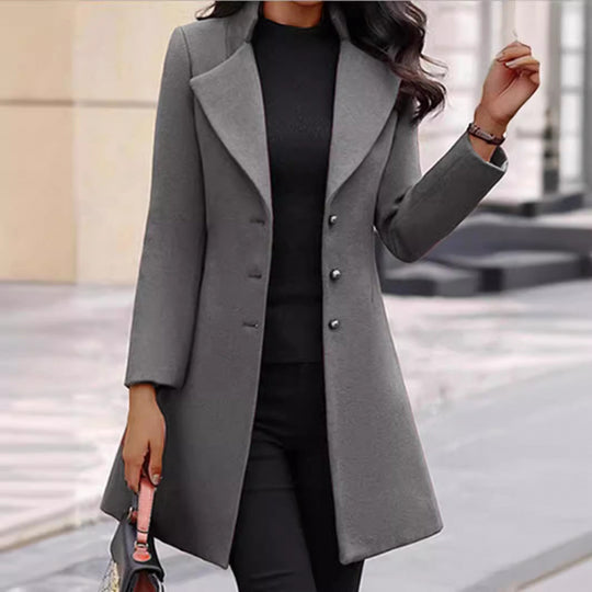 Damen eleganter Wollmantel mit strukturierter Passform und doppelt knopfverschlossenem Design Heidi-Mode