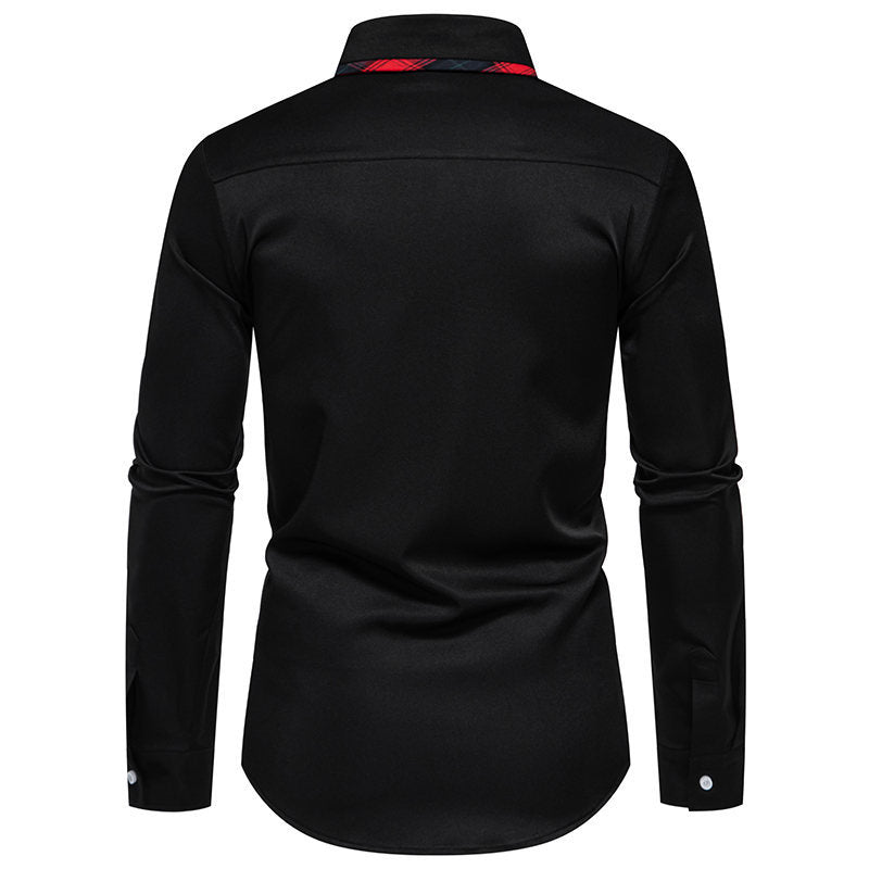 Herren Langarmhemd mit karierter Kragenverzierung Heidi-Mode