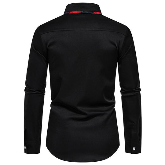 Herren Langarmhemd mit karierter Kragenverzierung Heidi-Mode