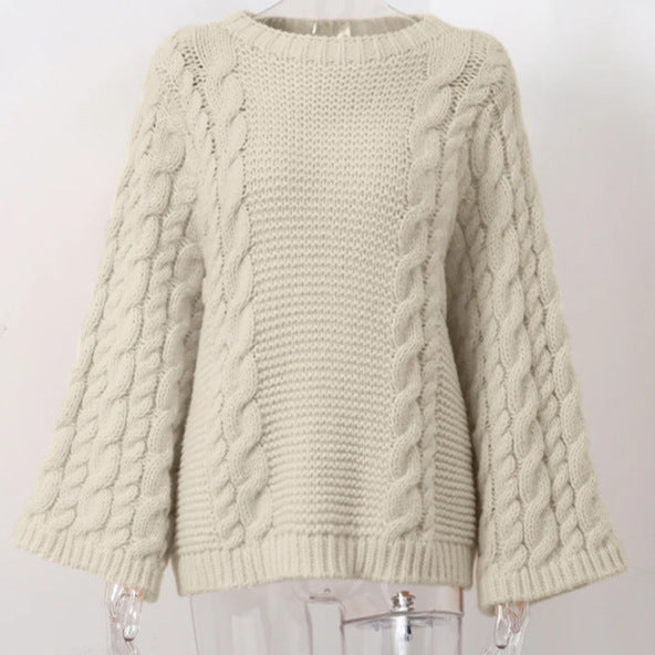 Damen Grobstrickpullover mit übergroßen Ärmeln Heidi-Mode