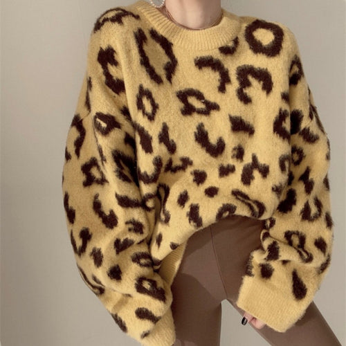 Damen Flauschiger Leopardenmuster Pullover Heidi-Mode