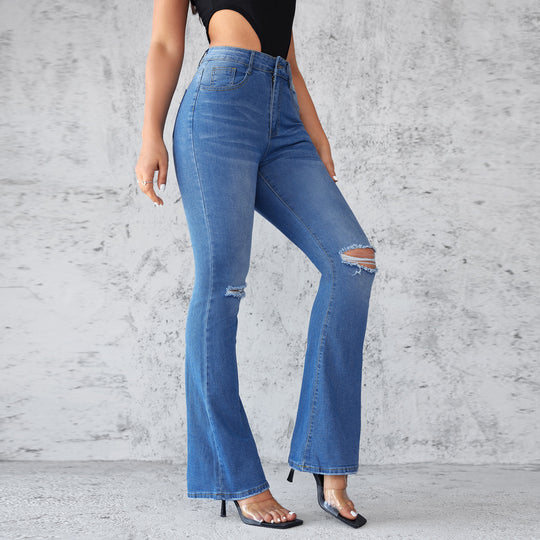 Damen Flared Jeans mit modischen Rissdetails Heidi-Mode