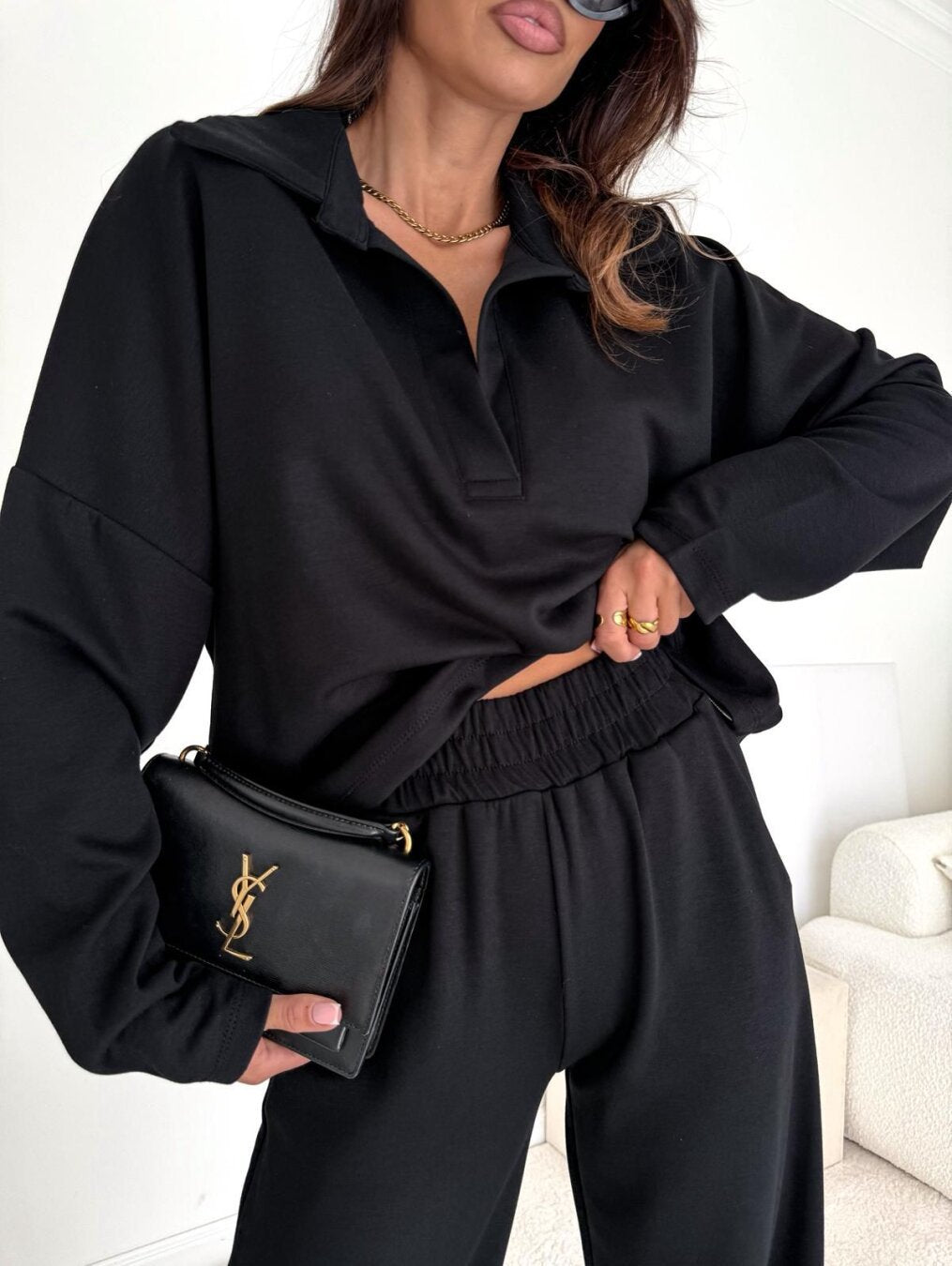 Damen lässiger Poloshirt-Jumpsuit mit Hohem Kragen und lockerem Schnitt Heidi-Mode
