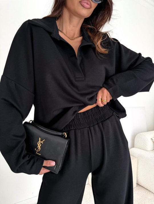 Damen lässiger Poloshirt-Jumpsuit mit Hohem Kragen und lockerem Schnitt Heidi-Mode