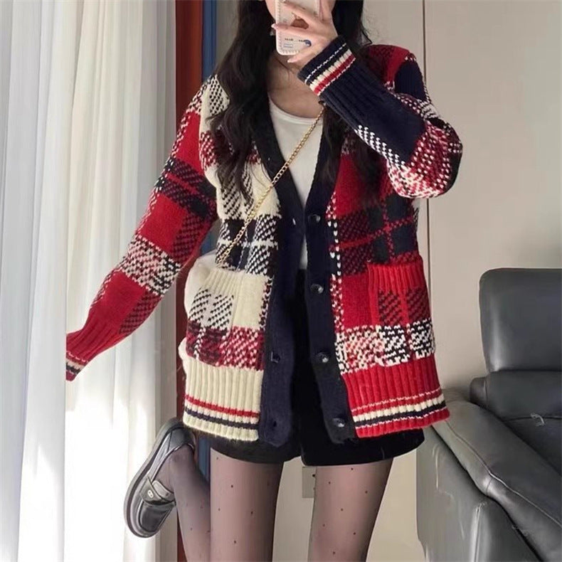 Damen gestreifter Strickcardigan Heidi-Mode
