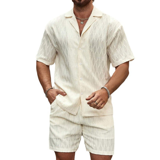 Herren Kurzarmhemd und Shorts-Set im lässigen Strickdesign Heidi-Mode