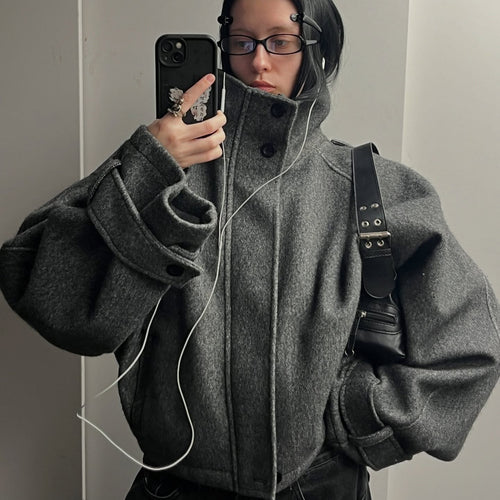 Damen Oversized Wolljacke mit modernem Schnitt und praktischen Taschen Heidi-Mode