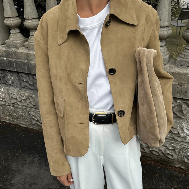 Damen Elegante Wildlederjacke mit praktischen Taschen und modernem Schnitt Heidi-Mode