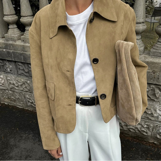 Damen Elegante Wildlederjacke mit praktischen Taschen und modernem Schnitt Heidi-Mode