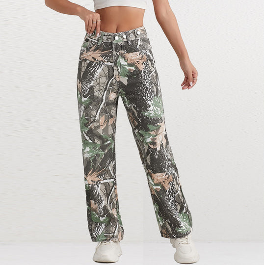 Damen Cargohose im Camouflage-Design mit hoher Taille Heidi-Mode