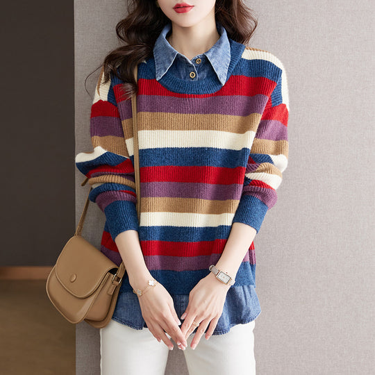 Damen gestreifter Strickpullover mit lässigem Schnitt und angenehmem Tragegefühl Heidi-Mode