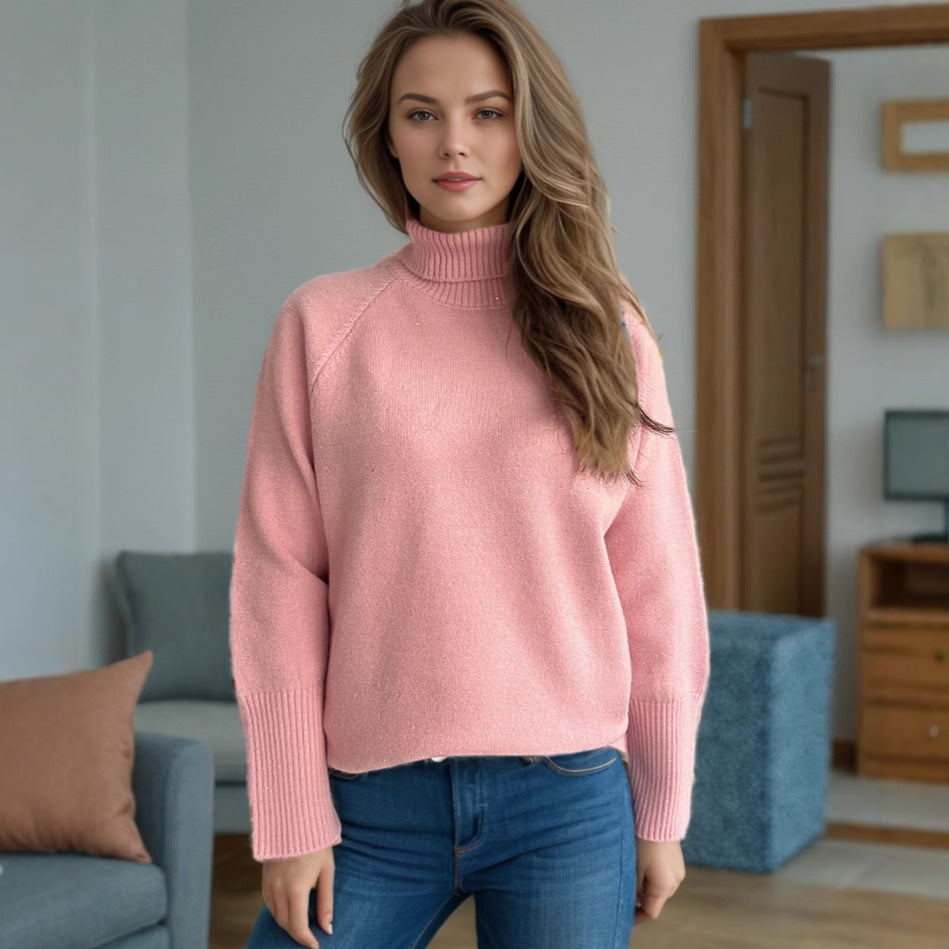 Damen Rollkragenpullover mit strukturiertem Design und Glitzerakzenten Heidi-Mode