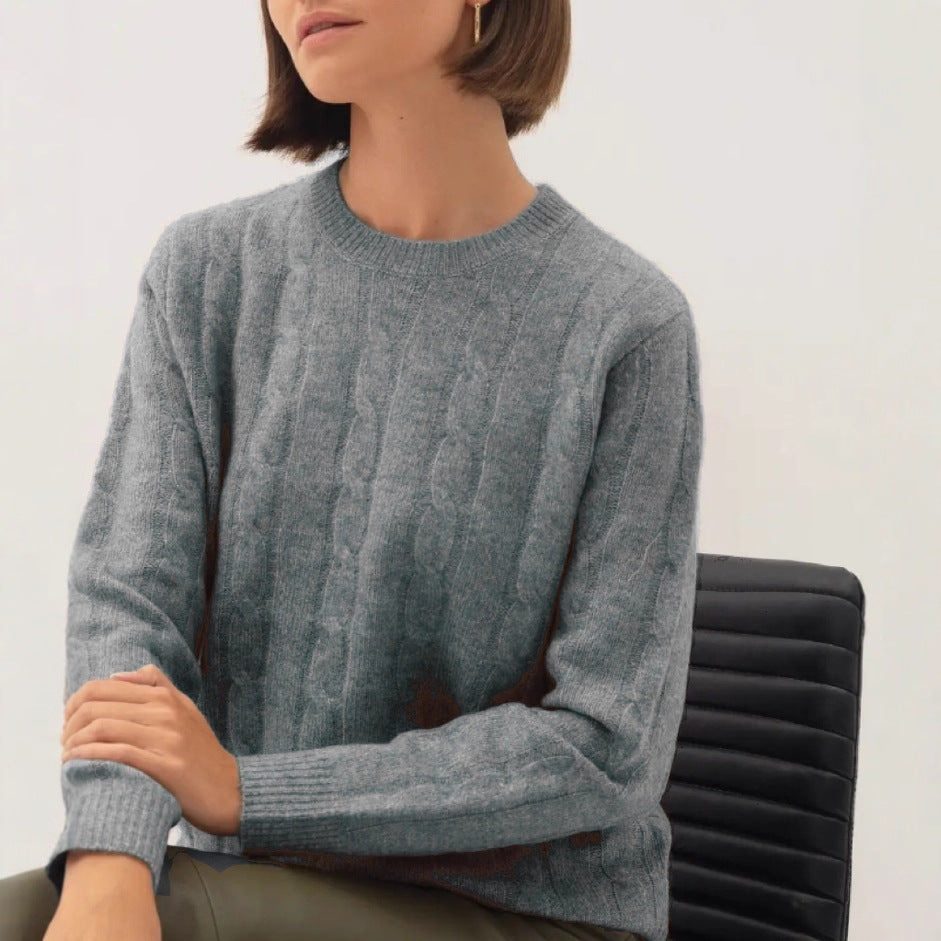 Damen Rückenschnitt Pullover mit strukturiertem Zopfmuster Heidi-Mode