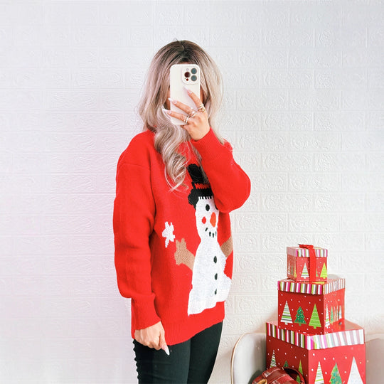 Damen Weihnachts-Pullover mit festlichem Schneemann-Motiv Heidi-Mode