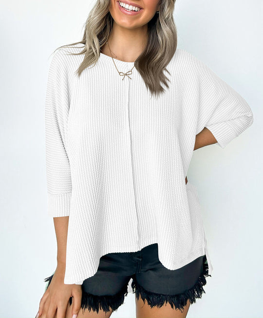 Damen lässiges V-Neck Oberteil mit strukturiertem Design und lockerer Passform Heidi-Mode