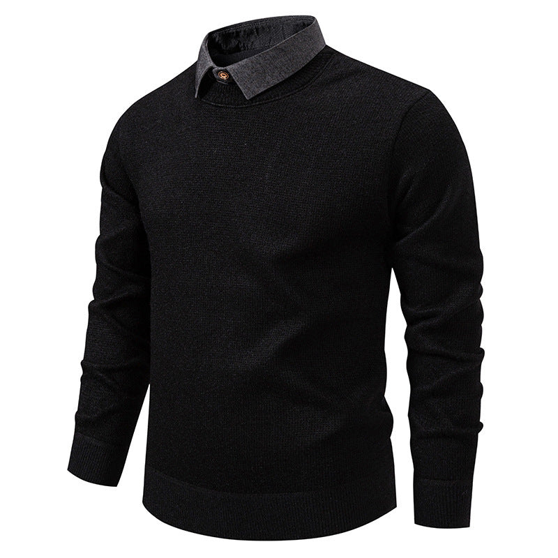 Herren Feinstrickpullover mit modernem Kragen-Design Heidi-Mode