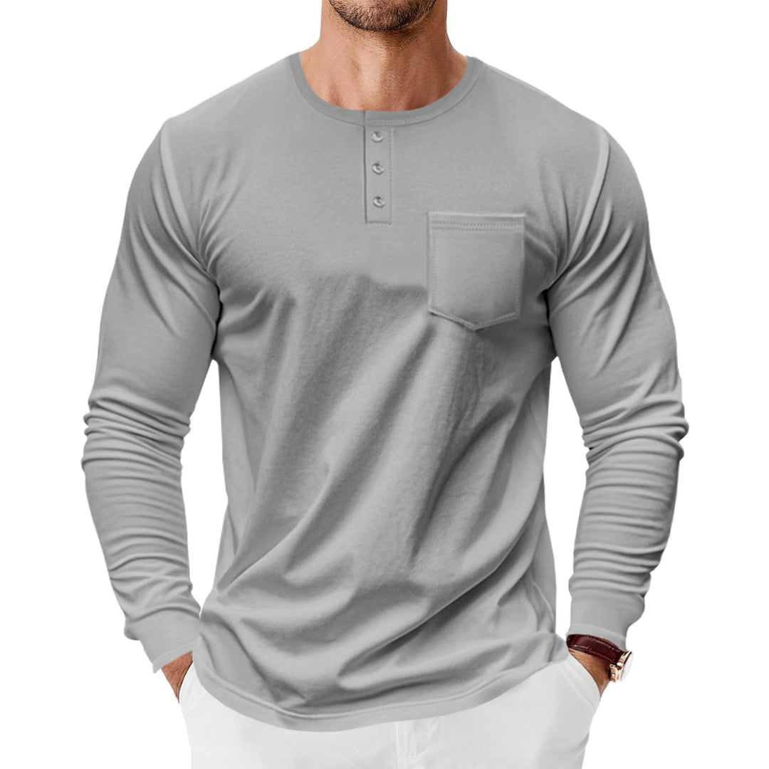 Herren Langarm-Henley-Shirt mit praktischer Brusttasche und modischen Knopfdetails Heidi-Mode