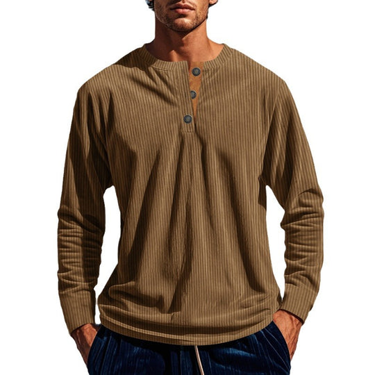 Herren Langarmshirt mit Knopfleiste und Rippstruktur Heidi-Mode