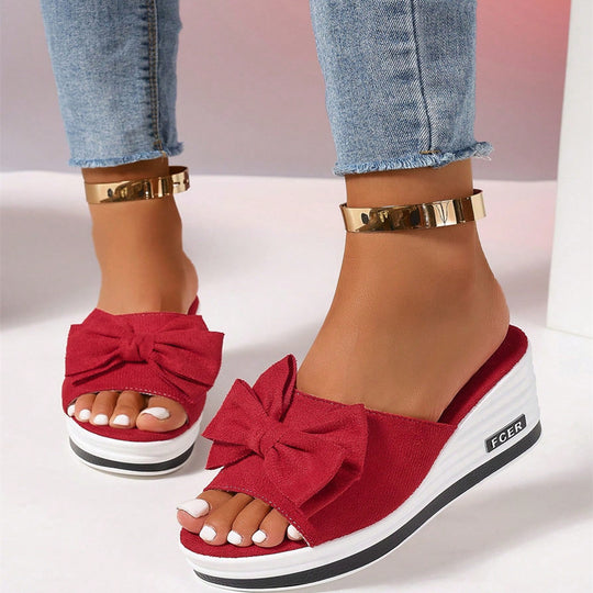 Damen Plateausandalen mit modischer Schleifenapplikation und komfortabler Sohle Heidi-Mode