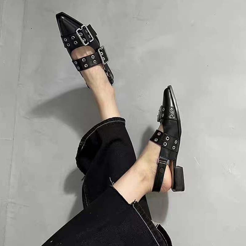 Damen Spitzzehen Slingback Absatzsandalen mit dekorativem Schnallen- und Nietenakzenten Heidi-Mode