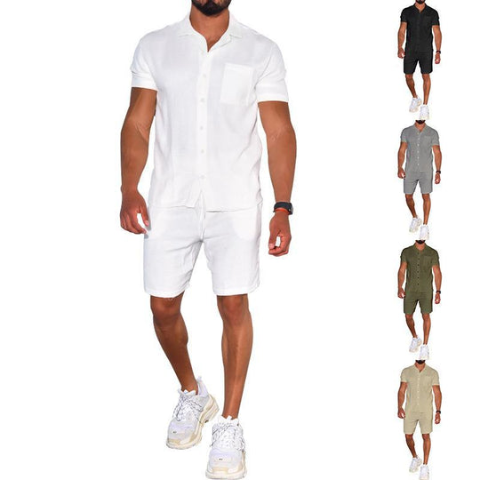 Herren modernes Freizeit-Set aus kurzärmligem Hemd und Shorts Heidi-Mode