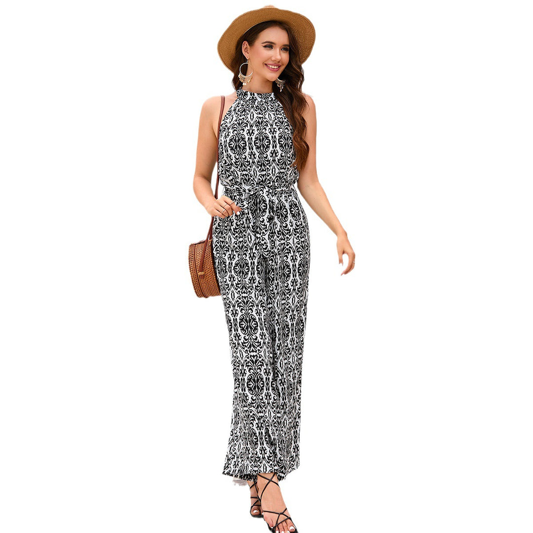 Damen Jumpsuit im eleganten A-Linien-Schnitt mit Bindegürtel Heidi-Mode