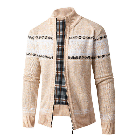 Herren Strickjacke mit hohem Kragen und modernem Zipper Heidi-Mode