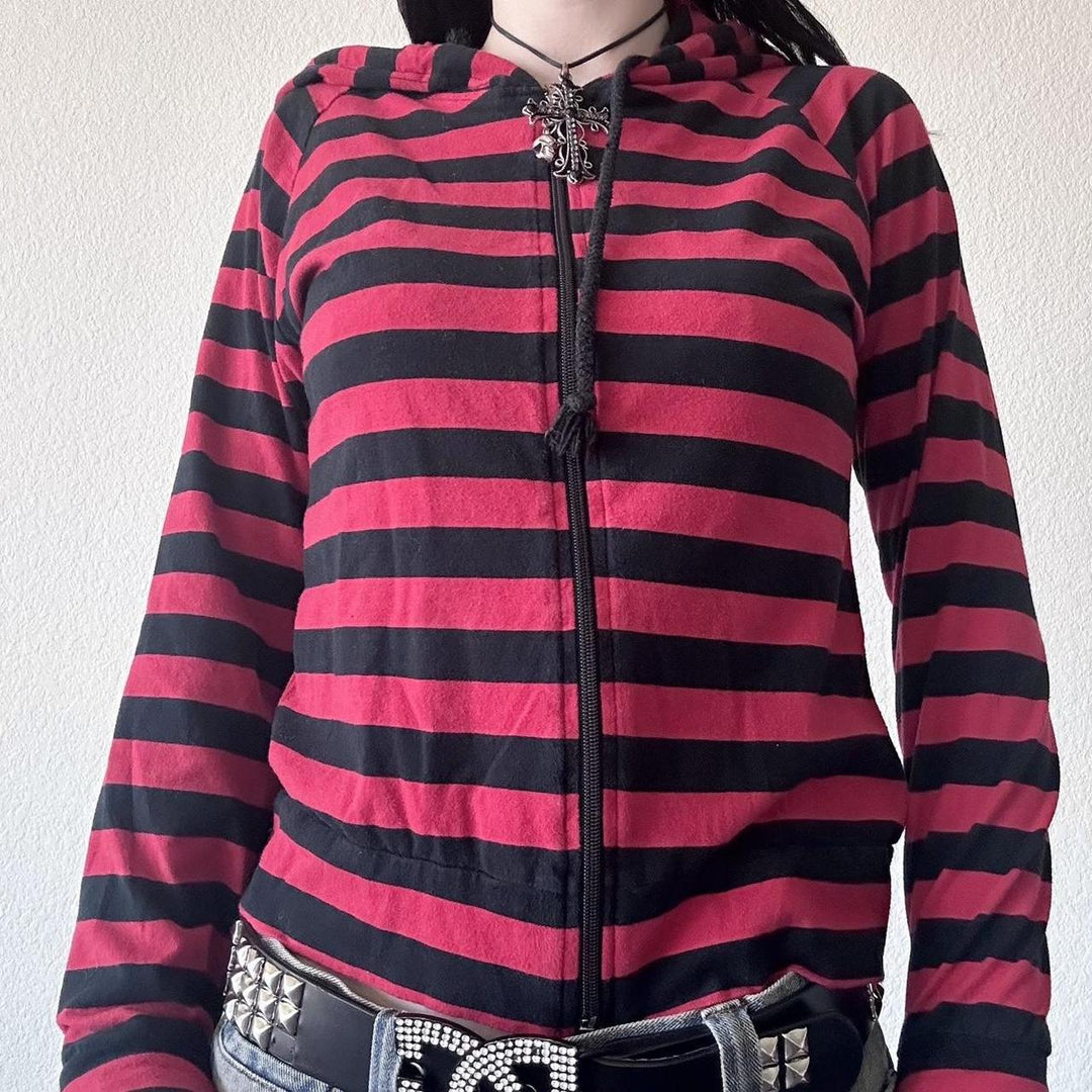 Damen Freizeitjacke mit großzügigem Kapuzen-Design und trendigem Streifenmuster Heidi-Mode