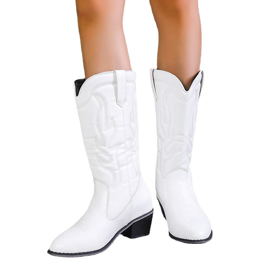 Damen Cowboy-Stiefel mit modischen Verzierungen und Blockabsatz Heidi-Mode