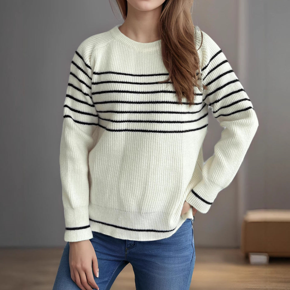 Damen lässiger Pullover mit modischem Streifenmuster und weitem Schnitt Heidi-Mode