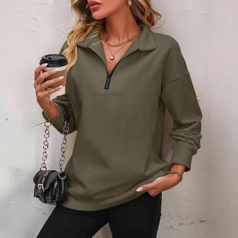 Damen Sportlicher Pullover mit halbem Reißverschluss und gemütlichem Schnitt Heidi-Mode